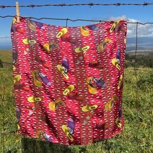 Vintage 80s Retro Kenneth Cole Red Sandal Print Silk Scarf Square Neck Hair Tie